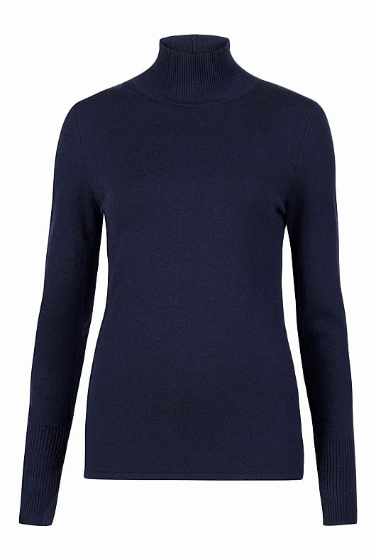 Regatta Blue Wool Blend High Neck Knit - Women's Turtleneck Jumpers ...