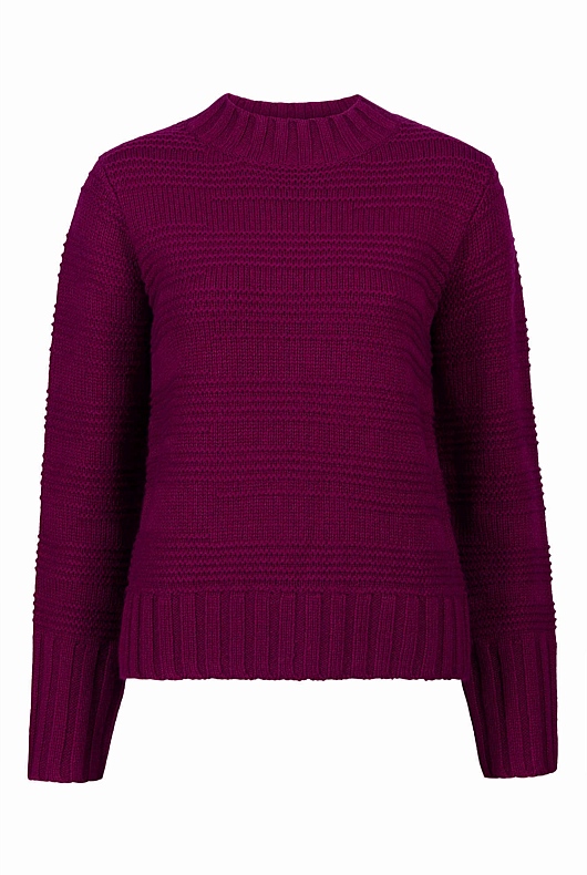 Deep Magenta Wool Blend Stitch Detail Knit - Women's Crew Neck Jumpers ...