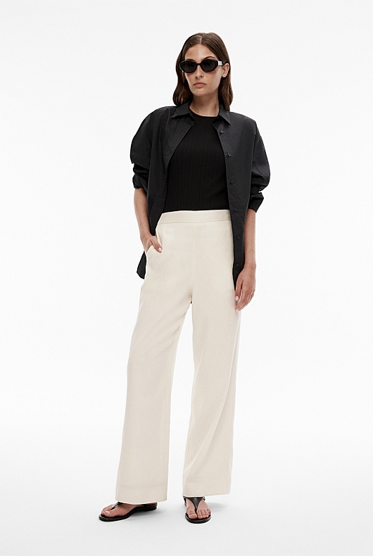 Chalk Cotton Linen Pull On Pant - Women's High Waisted Pants | Witchery