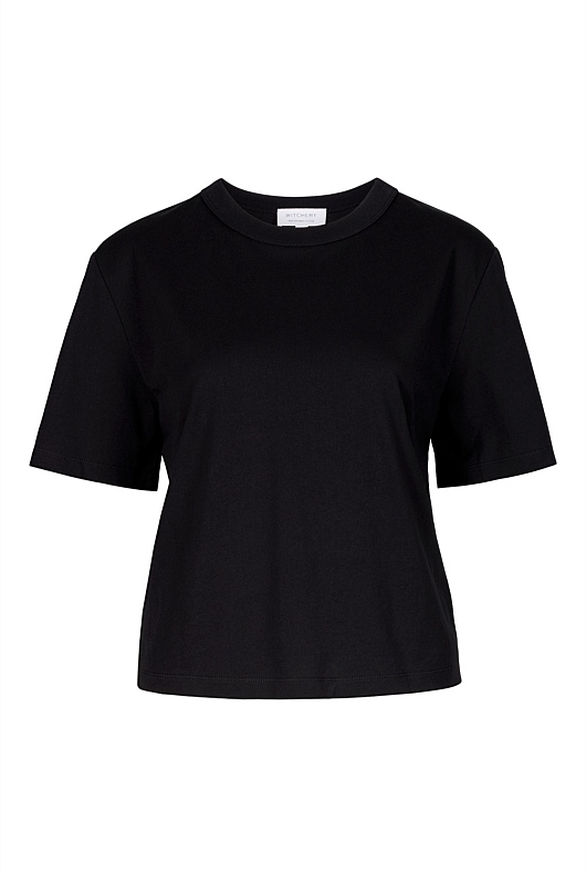 Black Cotton Crop Short Sleeve Tee - Women's Short Sleeve Tops | Witchery
