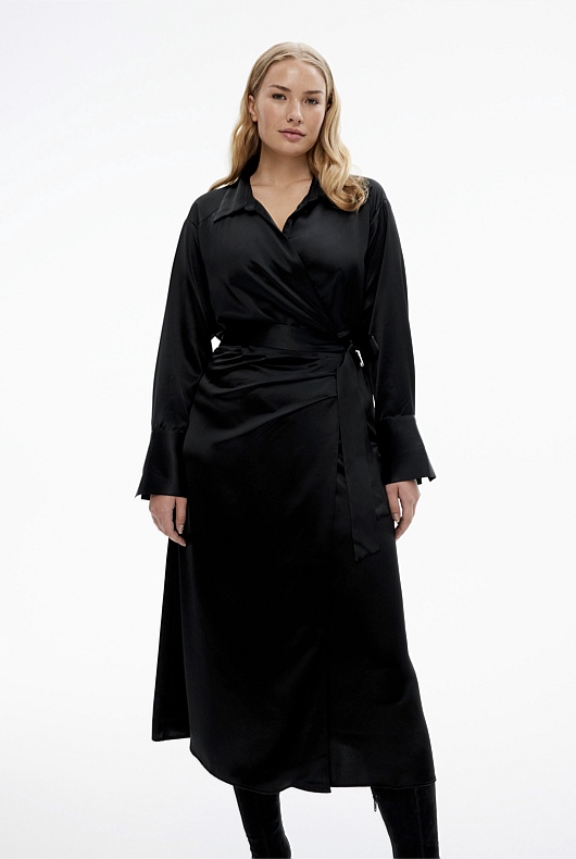 Black Acetate Wrap Dress - Women's A Line Dresses | Witchery