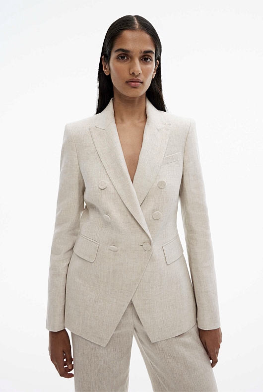 Flax Yarn Dye Linen DoubleBreasted Blazer Women's Blazers Witchery