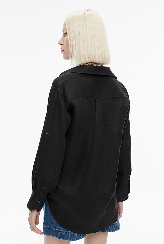 Black French Linen Pocket Detail Shirt - Women's Linen Shirts | Witchery