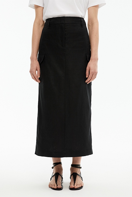 Black Linen Maxi Utility Skirt - Women's Maxi Skirts | Witchery