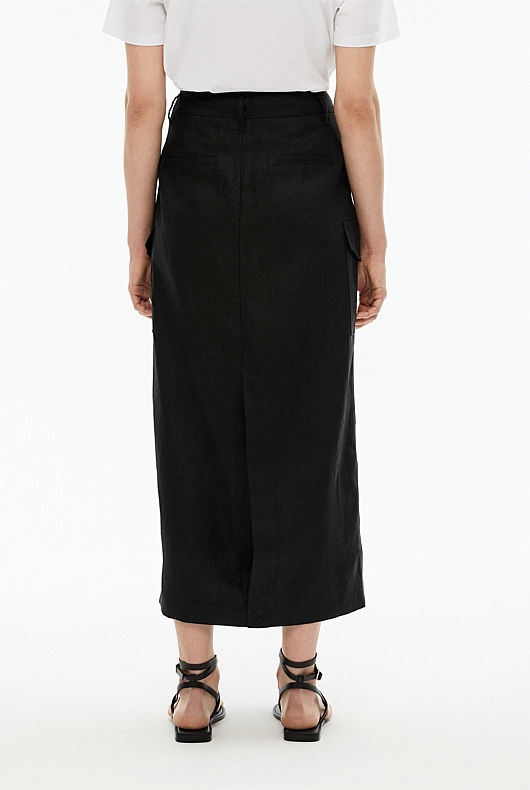 Black Linen Maxi Utility Skirt - Women's Maxi Skirts | Witchery