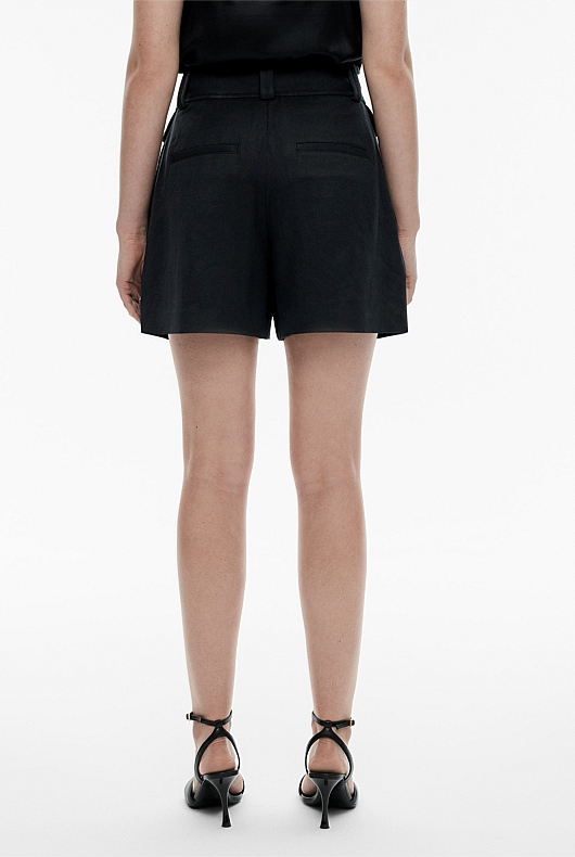 Black Linen Blend Pleated Short - Women's Linen Shorts | Witchery