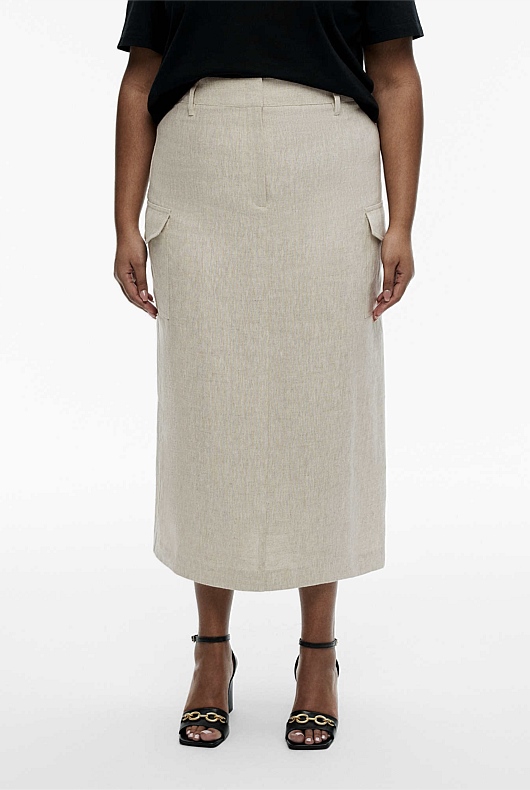 Flax Yarn Dye Linen Maxi Utility Skirt - Women's Midi Skirts | Witchery