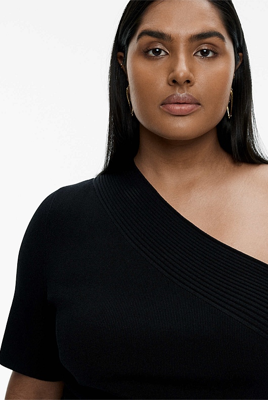 Black One Shoulder Knit Top - Women's Evening Tops | Witchery