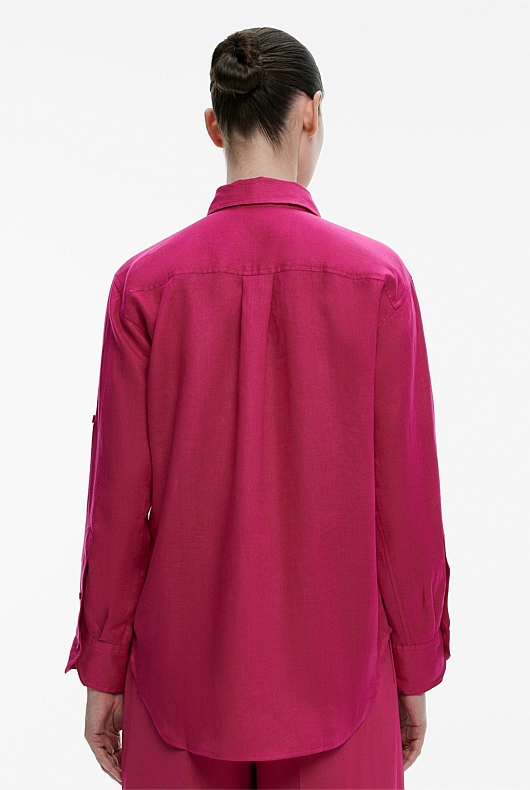 Dahlia Pink French Linen Pocket Detail Shirt - Women's Linen Shirts ...