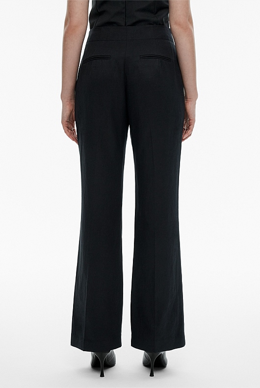 Black Linen Blend Pinstitch Trouser - Women's Black Pants | Witchery