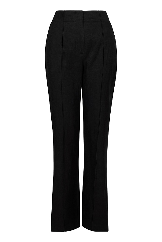 Black Linen Blend Pinstitch Trouser - Women's Black Pants | Witchery