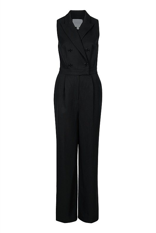Black Linen Blend Tuxedo Jumpsuit - Women's Summer Event Outfits | Witchery