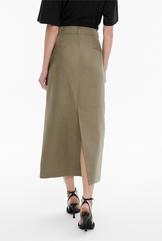 Washed Green Linen Tailored Maxi Skirt - Women's Midi Skirts | Witchery