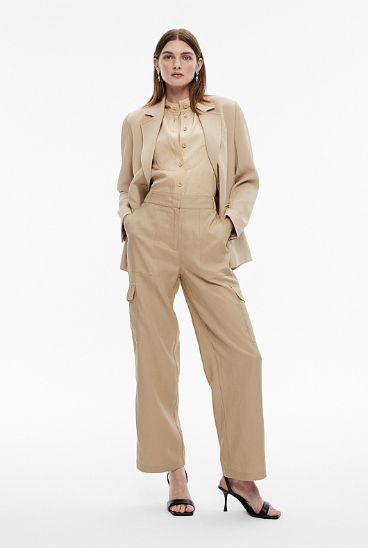 Washed Sand Wide Leg Cargo Pant - Women's High Waisted Pants | Witchery
