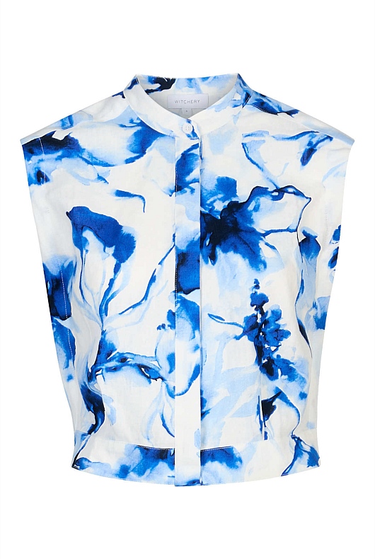 Blue Watercolour French Linen Marble Ink Crop - Women's Evening Shirts ...