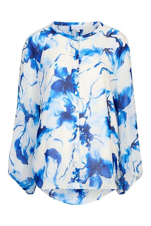 Blue Watercolour Marble Ink Blouse - Women's Evening Shirts | Witchery