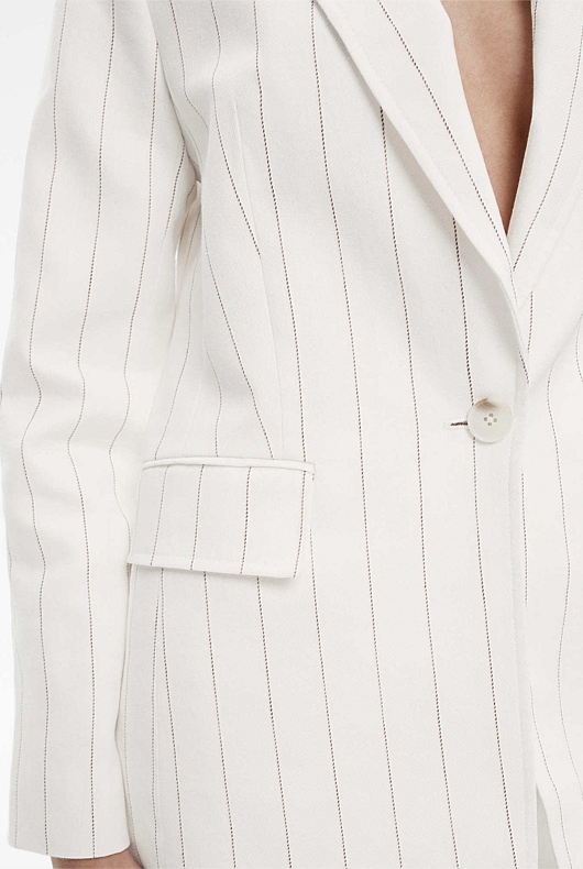 Neutral Linen Yarn Dye Stripe SingleBreasted Blazer Women's Blazers