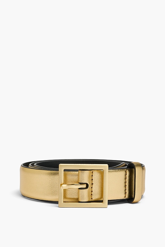 Gold Metallic Sharp Buckle Belt - Women's Belts | Witchery