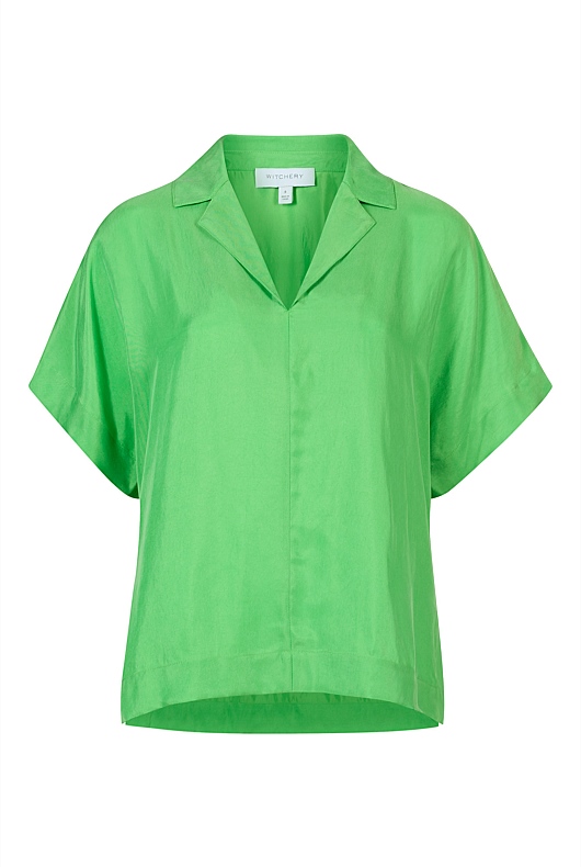 Lime Green Cupro Pop Over Blouse - Women's Oversized Shirts | Witchery