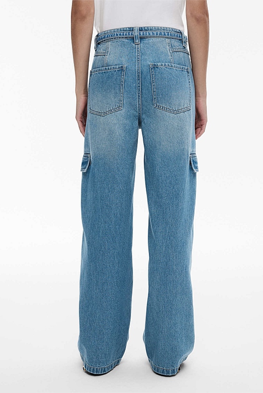 Vintage Wash Denim Denim Belted Cargo Jean - Women's Relaxed Jeans ...