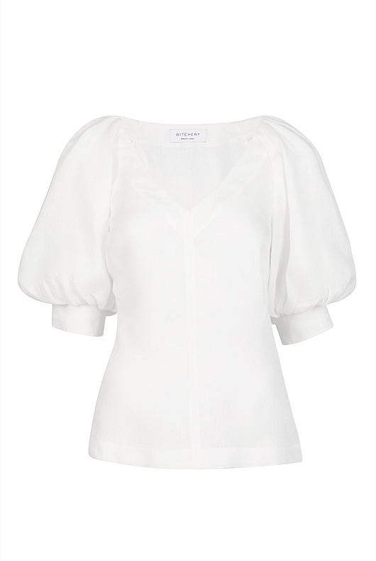 Chalk French Linen Puff Sleeve Blouse - Women's Linen Shirts | Witchery