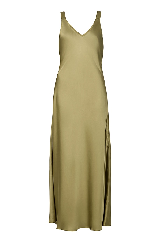 Army Green Satin Slip Dress - Women's Christmas Party Dresses | Witchery