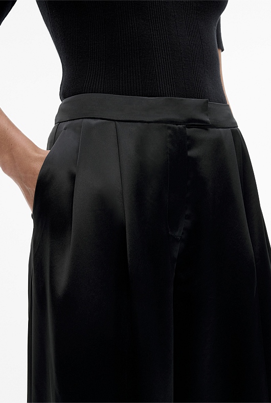 Black Acetate Blend Full Length Pant - Women's Black Pants | Witchery