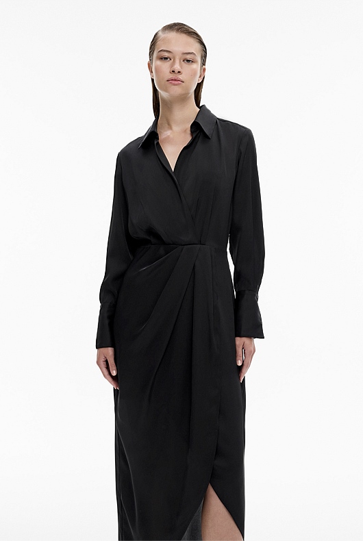 Black Asymmetric Wrap Dress - Women's Christmas Party Dresses | Witchery