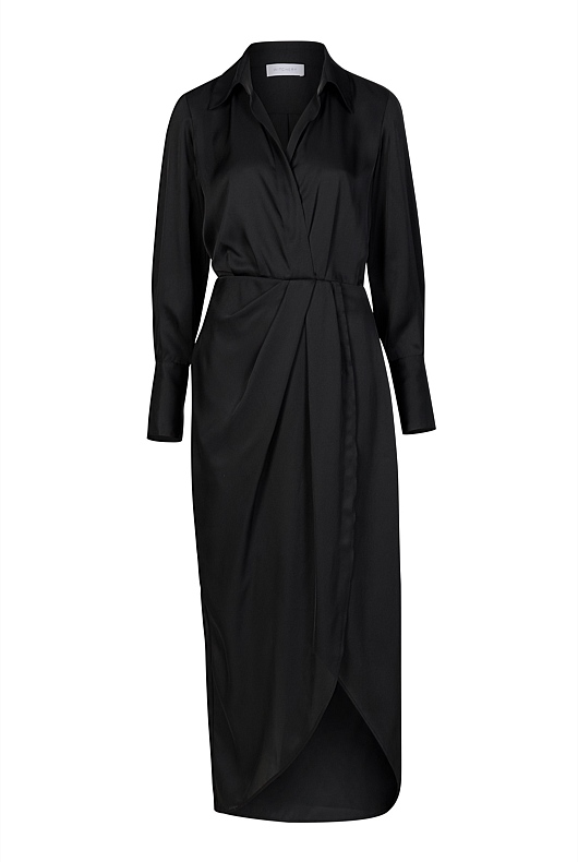 Black Asymmetric Wrap Dress - Women's Christmas Party Dresses | Witchery