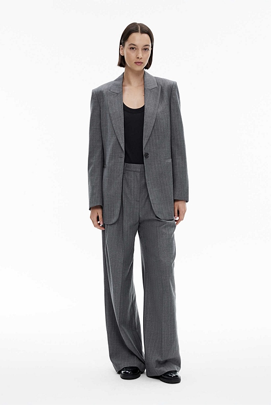 Mid Grey Marle Wool Blend Pinstripe Trouser - Women's Dress Pants ...