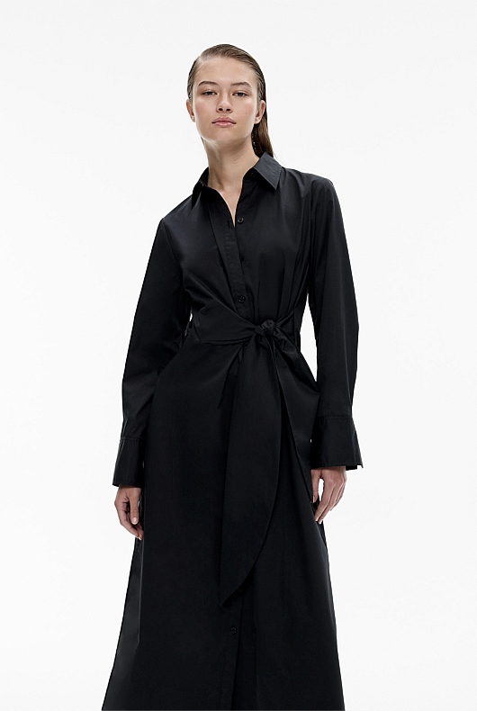 Black Wrap Waist Shirt Dress - Women's A Line Dresses | Witchery