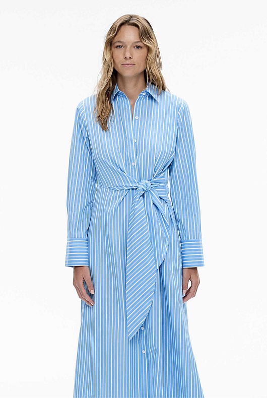 Harbour Blue Stripe Wrap Waist Shirt Dress - Women's A Line Dresses ...