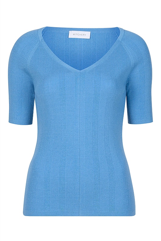 Electric Blue Wool Blend Wide Neck Knit - Women's Evening Tops | Witchery