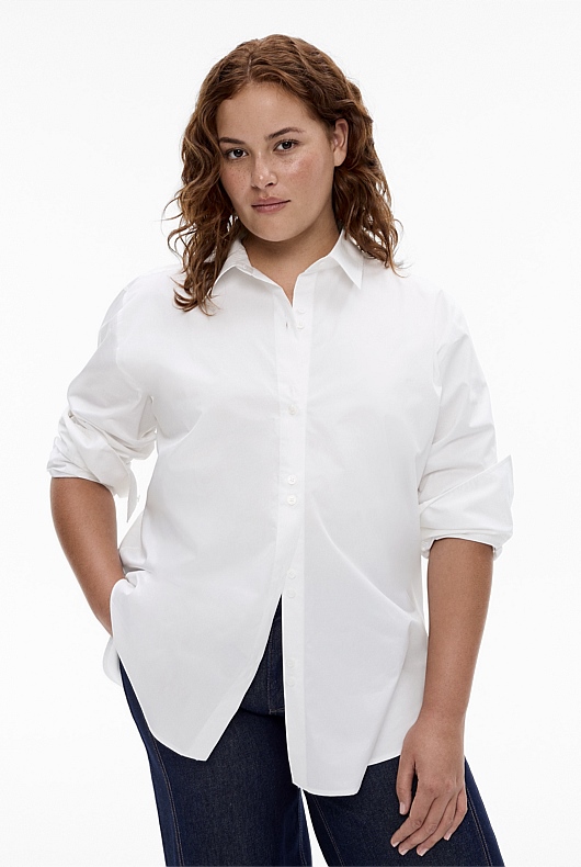 Pure White Cotton Relaxed Shirt - Women's Long Sleeve Shirts | Witchery