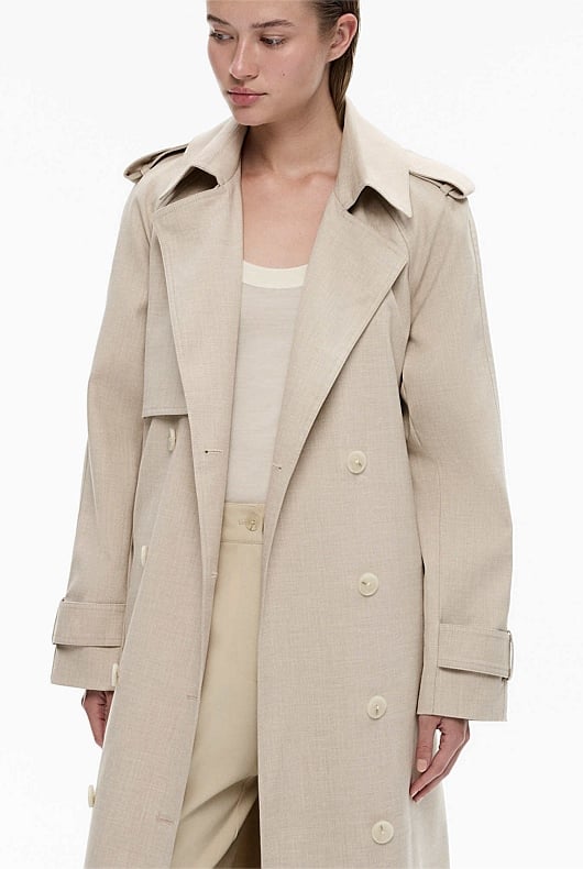 Bone Yarn-Dye Draped Trench Coat - Women's Coats | Witchery