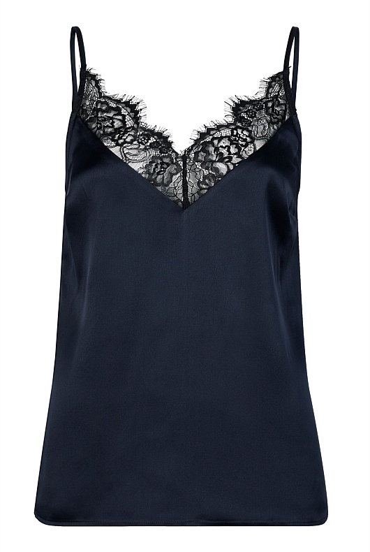 Blue Night Silk Satin Lace Camisole - Women's Camisoles | Witchery
