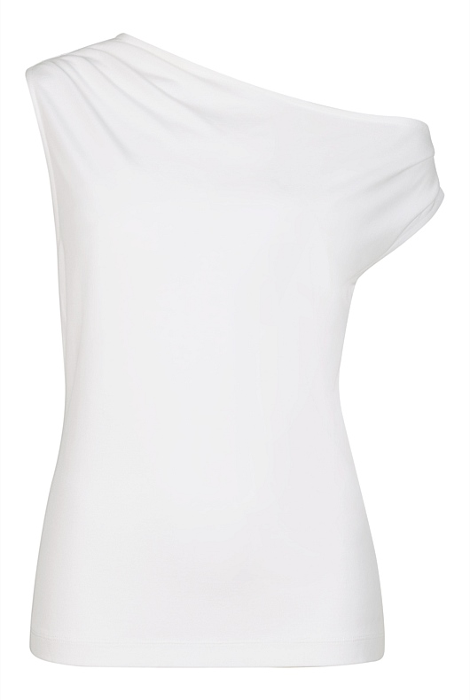Pure White Asymmetric Gathered Tank - Women's Evening Tops | Witchery