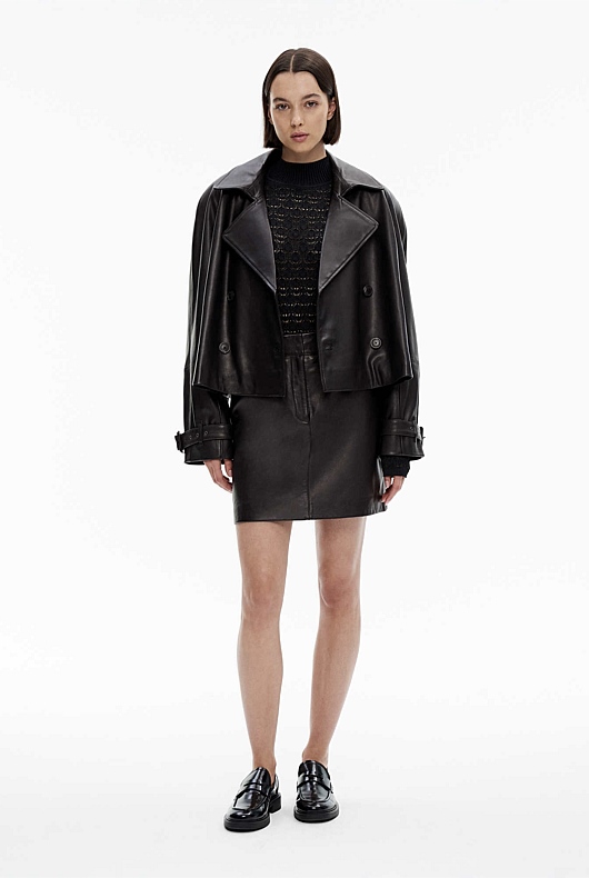 Black Leather Tailored Mini Skirt - Women's Leather Skirts | Witchery