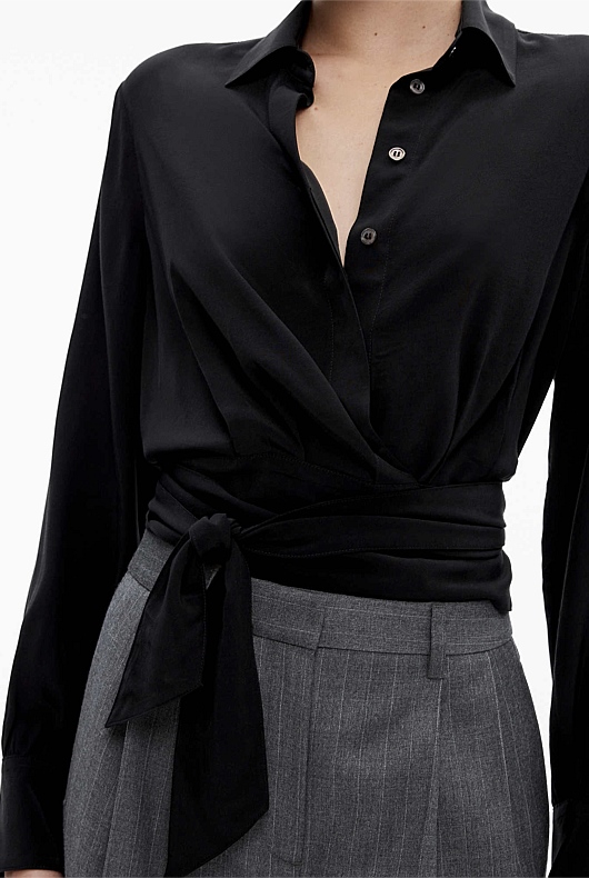 Black Wrap Shirt - Women's Evening Shirts | Witchery