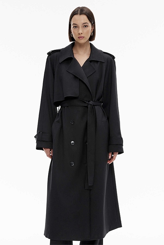 Black Draped Trench Coat - Women's Coats | Witchery