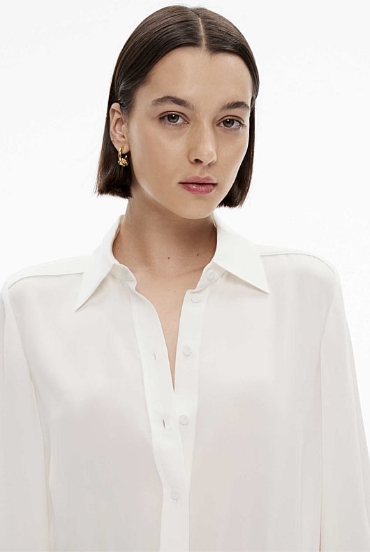 Chalk Silk Bind Detail Shirt - Women's Evening Shirts | Witchery