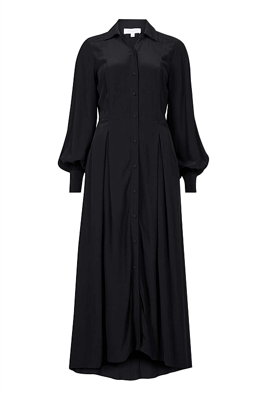 Black Gather Sleeve Midi Dress - Women's A Line Dresses | Witchery