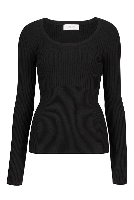 Black Scoop Neck Rib Knit - Women's Evening Tops | Witchery