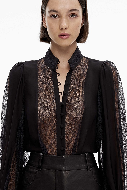 Black Spliced Lace Detail Blouse - Women's Evening Shirts | Witchery