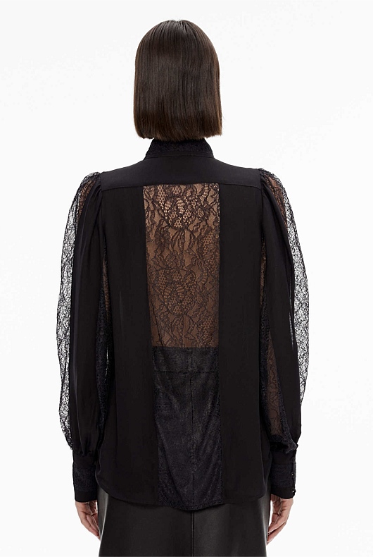 Black Spliced Lace Detail Blouse - Women's Evening Shirts | Witchery