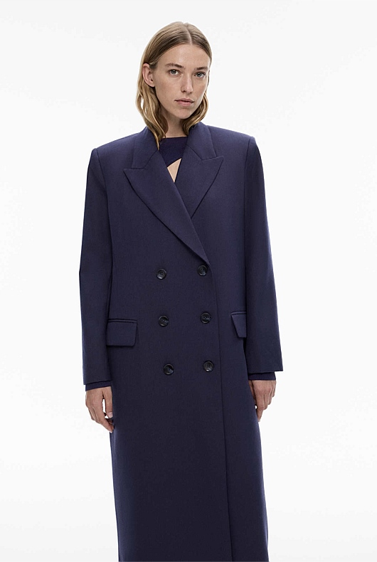 Midnight Wool Blend Double-Breasted Blazer Coat - Women's Coats | Witchery