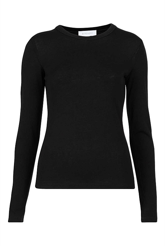 Black Wool Blend Crew Neck Top - Women's Workwear Tops | Witchery