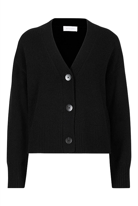 Black Wool Blend Button Knit Cardigan - Women's Cardigans | Witchery