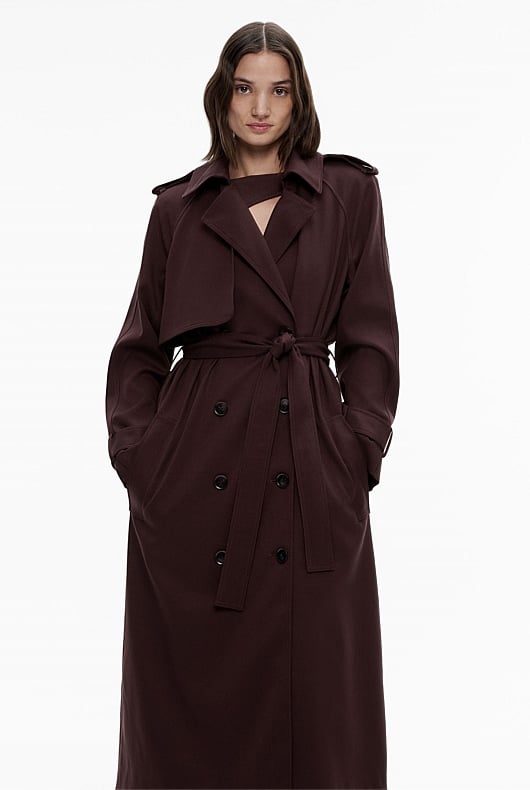 Black Currant Draped Trench Coat - Women's Coats | Witchery