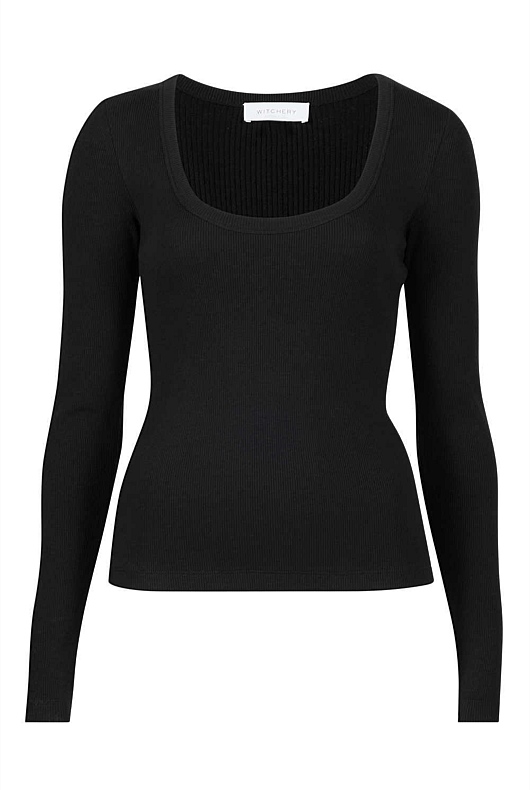 Black Scoop Neck Rib Top - Women's Workwear Tops | Witchery